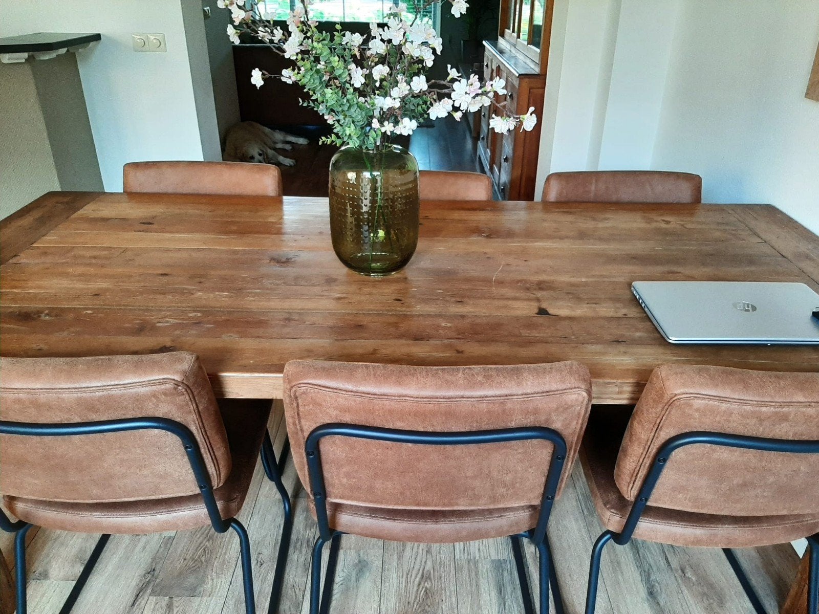 Eethoek teakhout + 6 stoelen, Huis en Inrichting, Tafels | Eettafels, Ophalen of Verzenden, Rechthoekig, Teakhout, 50 tot 100 cm