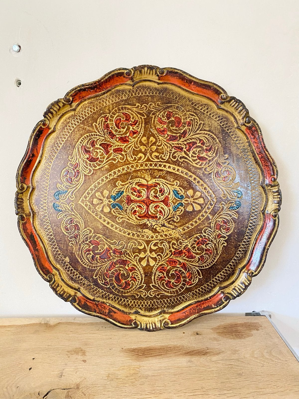 Prachtig groot vintage dienblad, 43 cm, goede staat, Huis en Inrichting, Woonaccessoires | Dienbladen, Ophalen of Verzenden, Rond
