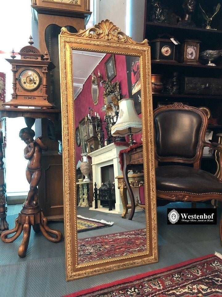 Antieke spiegel barok klassiek lijst goud - maat: 120x50 cm, Antiek en Kunst, Ophalen of Verzenden, Rechthoekig, 100 tot 150 cm