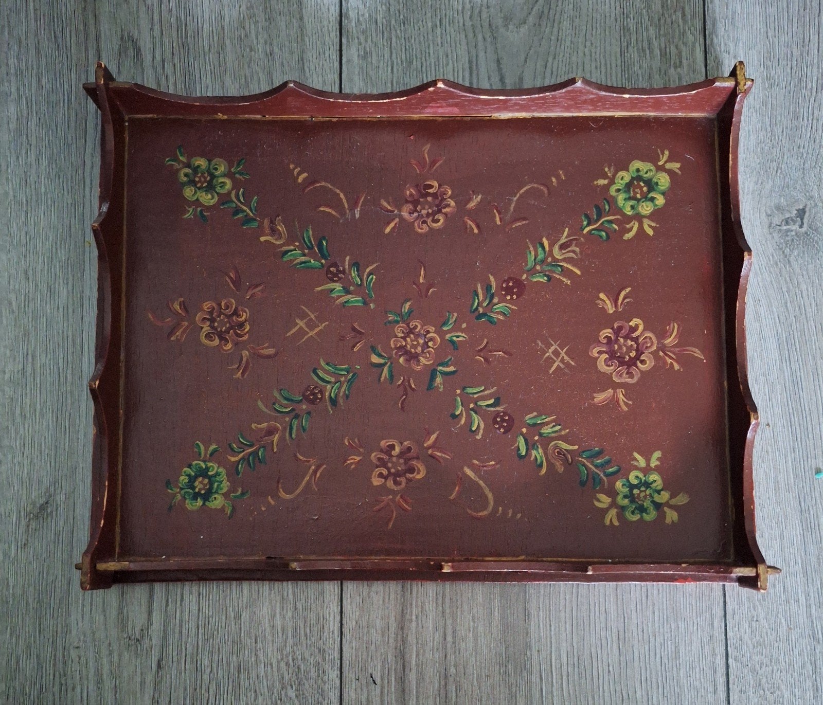 Handbeschilderd Hindelooper dienblad, Ophalen of Verzenden, Gebruikt, Rechthoekig, Hout
