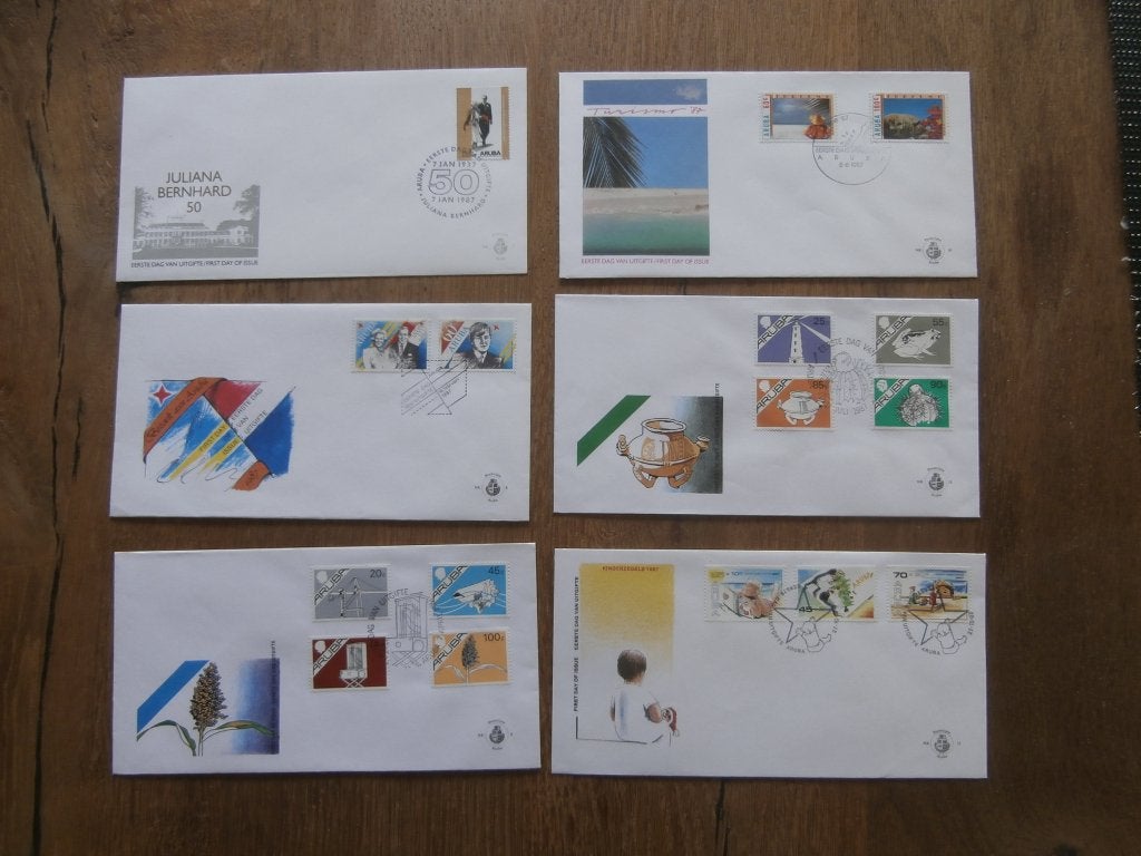 jaargang fdc's aruba  1987, Ophalen of Verzenden, Gestempeld
