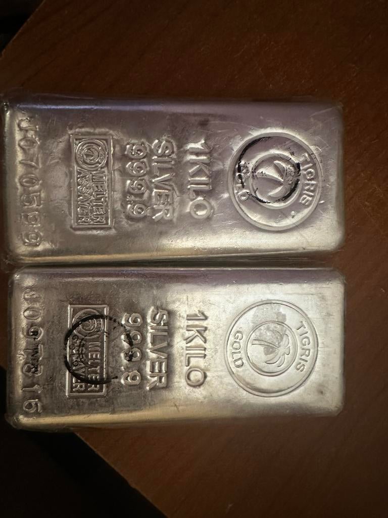 2x 1 Kilo Zilveren Tigris Gold Baren 999.9 Fijnzilver, Postzegels en Munten, Ophalen of Verzenden, Zilver