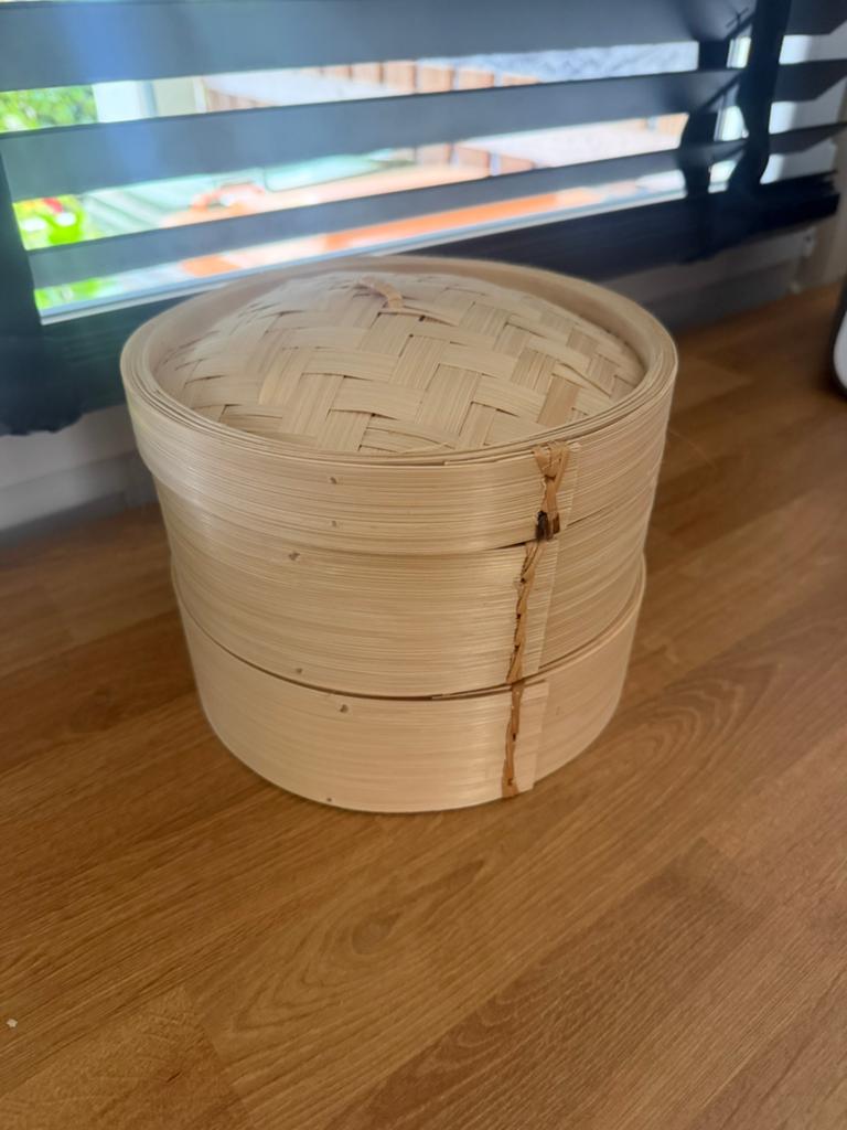 Bamboe stoommandje - 2 lagen met deksel, Beige, Ophalen of Verzenden, Natuurlijk materiaal, Overige merken