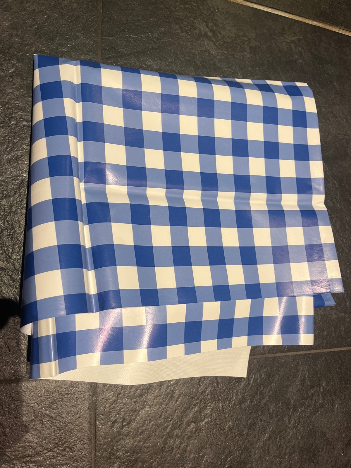 Tafelzeil blauw/wit geblokt 1.5 x 1.5 meter, Ophalen, Vierkant, Zo goed als nieuw, Meerkleurig
