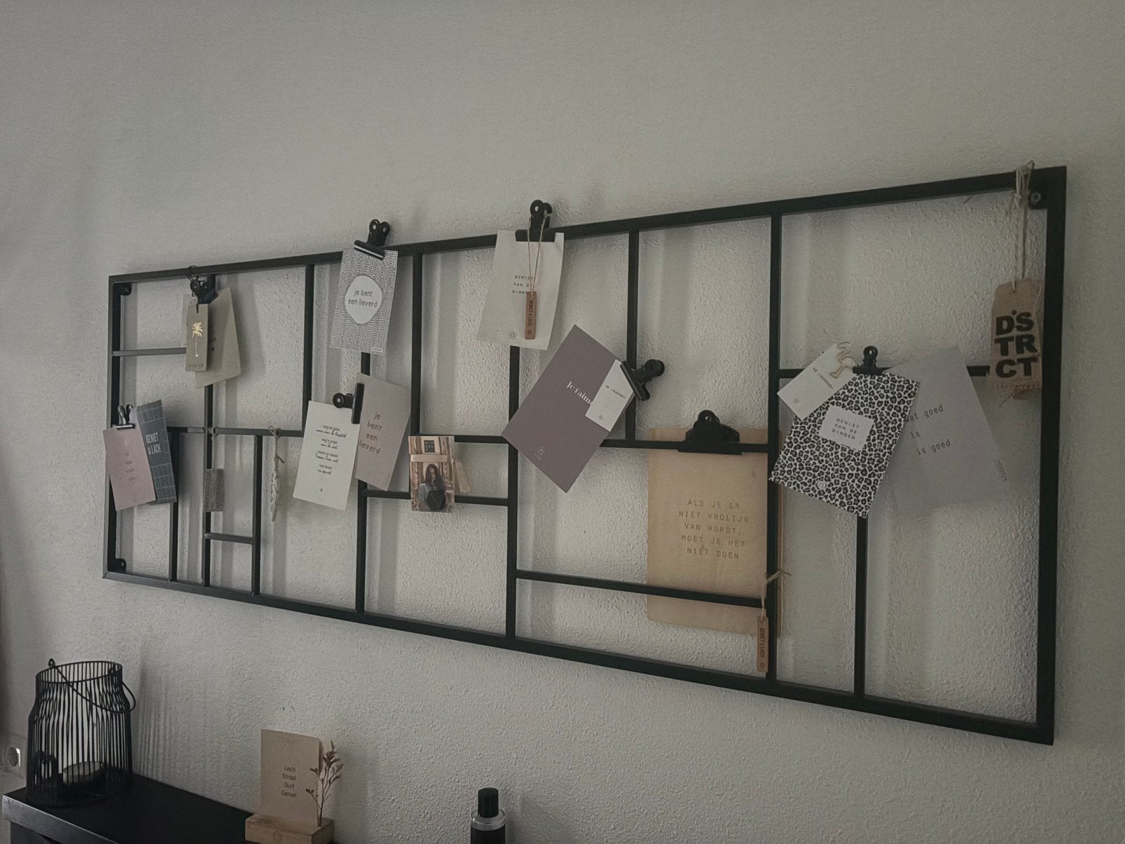 Zwart metalen memobord / fotorek – industrieel, Ophalen, 55 cm, Zo goed als nieuw, Fotobord