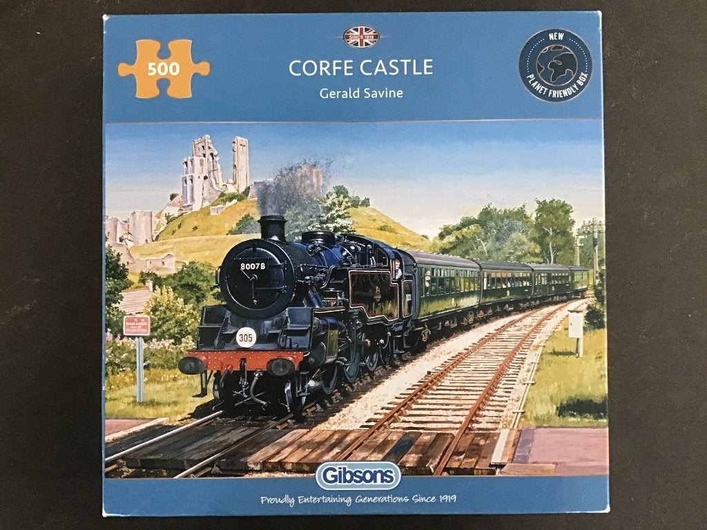 Gibsons Puzzel Corfe Castle Stoomtrein 500 stukjes, Ophalen of Verzenden, 500 t/m 1500 stukjes, Gebruikt, Legpuzzel