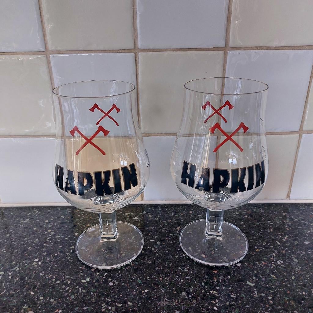 Hapkin bierglazen -3 stuks, Verzamelen, Ophalen of Verzenden, Zo goed als nieuw, Bierglas