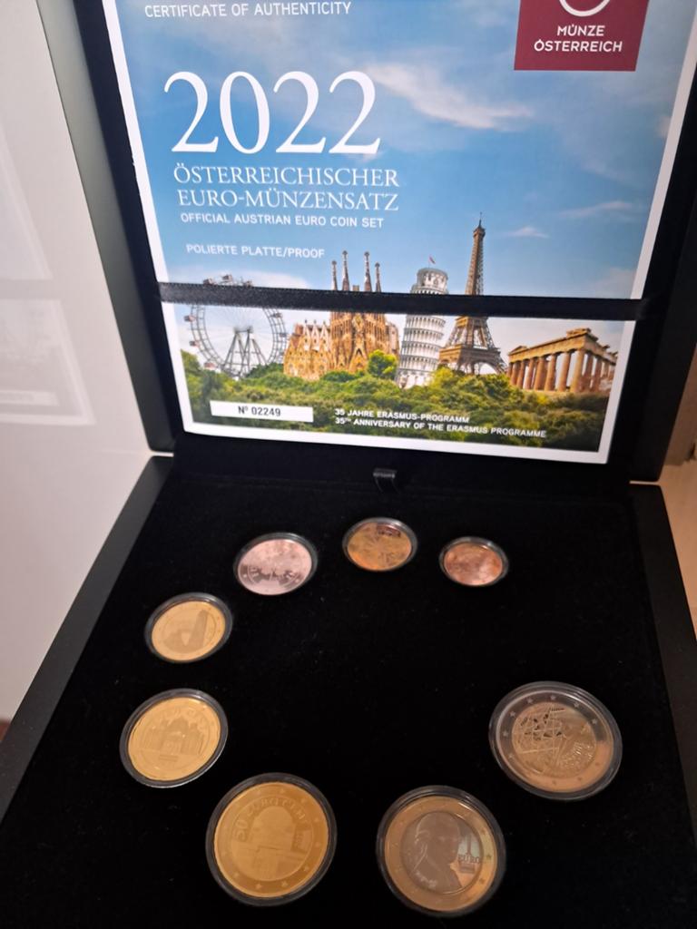 Proofset Oostenrijk 2022 met €2 Erasmus, Ophalen of Verzenden, Oostenrijk, 2 euro