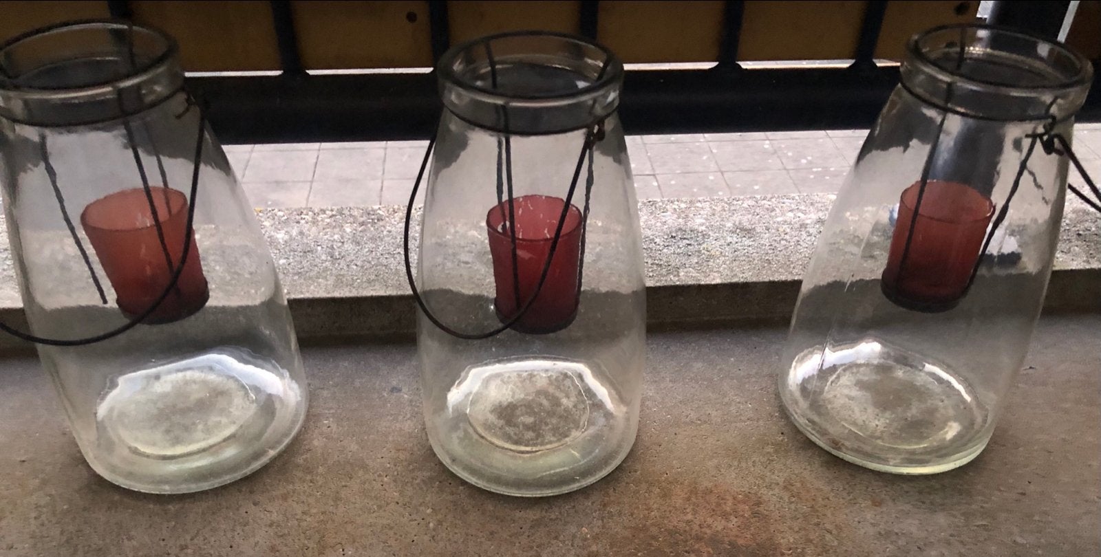 Set van 3 glazen windlichten voor sfeervolle verlichting, Ophalen of Verzenden, Gebruikt, Glas, Windlicht
