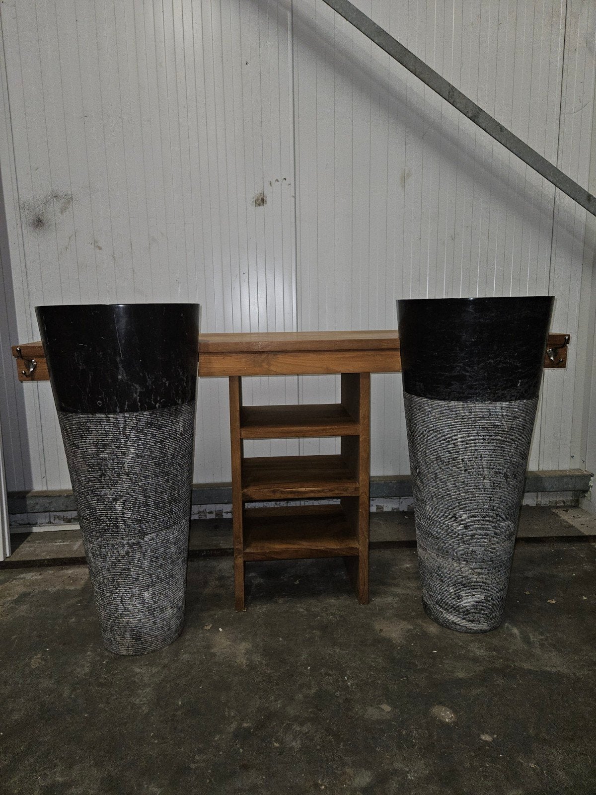 Teakhouten wastafelmeubel marmeren/granieten spoelbakken, Ophalen