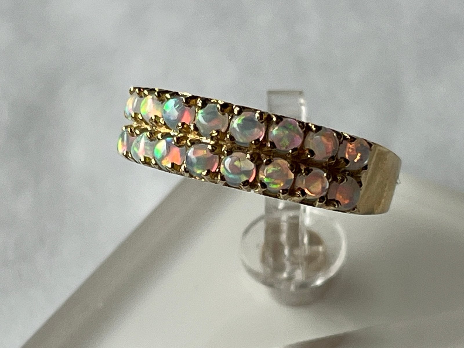 Dubbele gouden ring met opaal, 14 CT goud, maat 18, Sieraden, Tassen en Uiterlijk, Ringen, 18 tot 19, Verzenden, Zo goed als nieuw