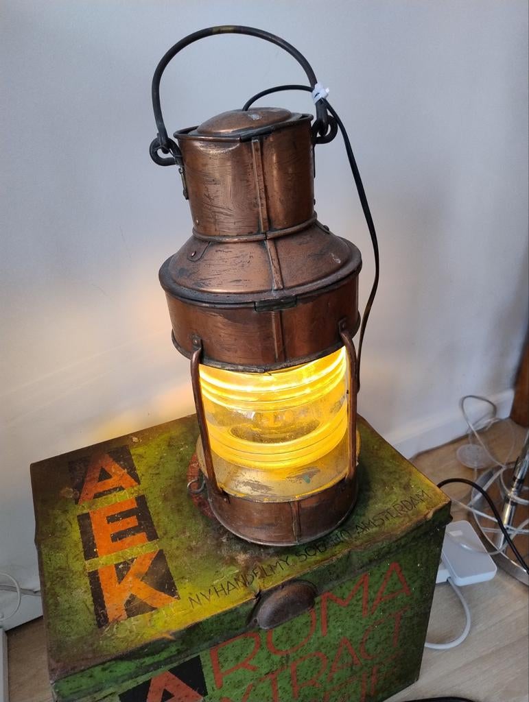 Antieke Koperen Scheepslamp / Navigatielamp, Antiek en Kunst, Ophalen of Verzenden