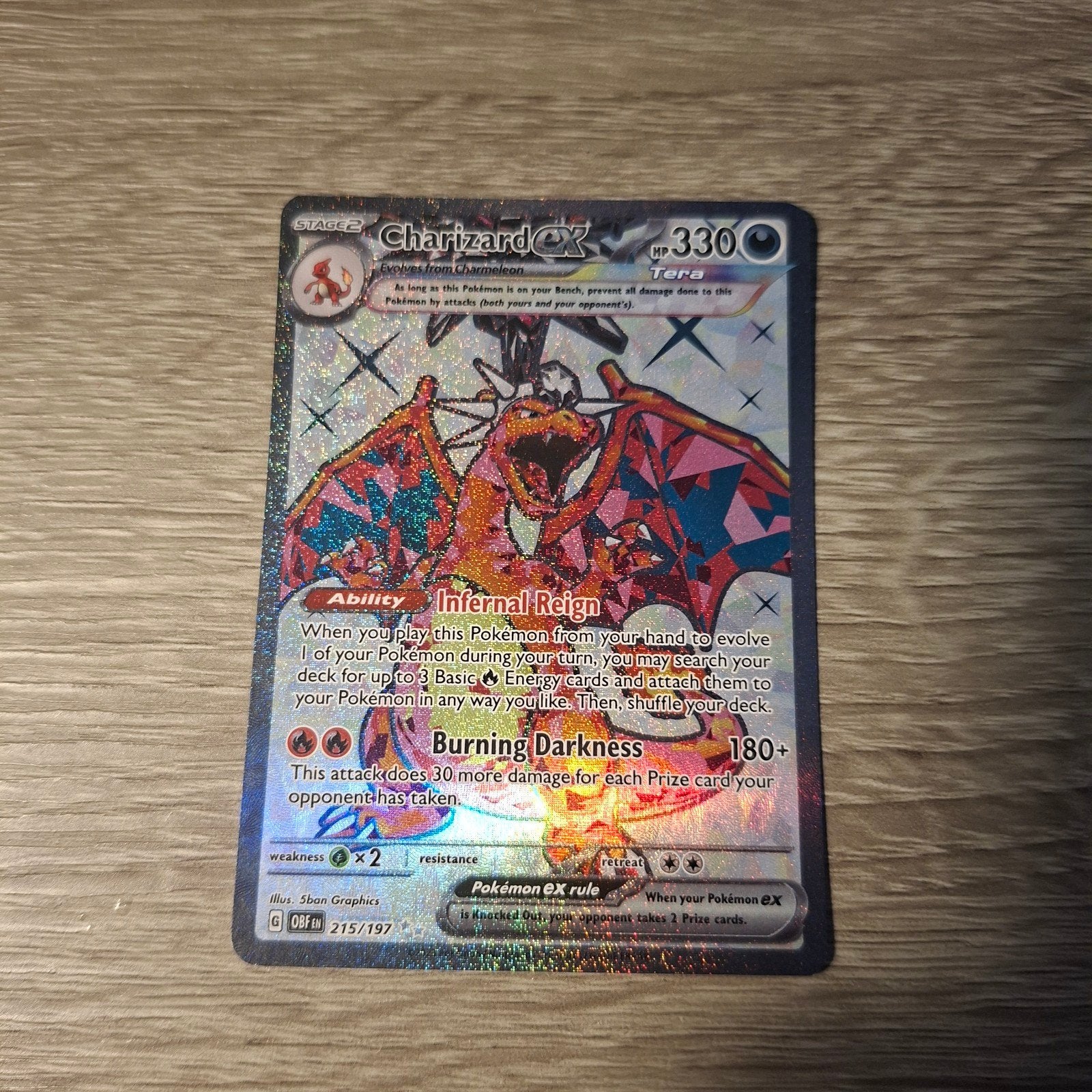 Charizard EX 215/197 Obsidian Flames Pokémon Kaart, Ophalen of Verzenden, Zo goed als nieuw, Losse kaart, Foil