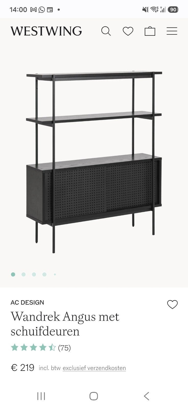 Westwing AC Design Wandrek Angus met schuifdeuren, Met deur(en), Modern, Industrieel, 100 tot 150 cm, 50 tot 100 cm