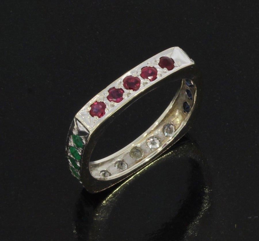 Diamant robijn smaragd saffier 18k gouden vintage ring dames, Voordeelsieraden, Verzenden, Zo goed als nieuw, 17 tot 18