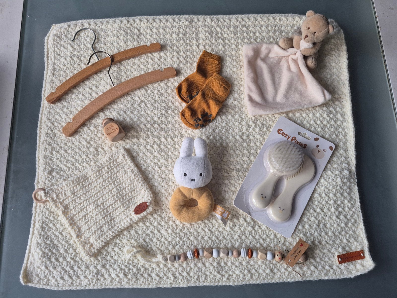 Zelfgehaakte Babydekentje set beige, Wasbaar, Nieuw, Beige, Deken