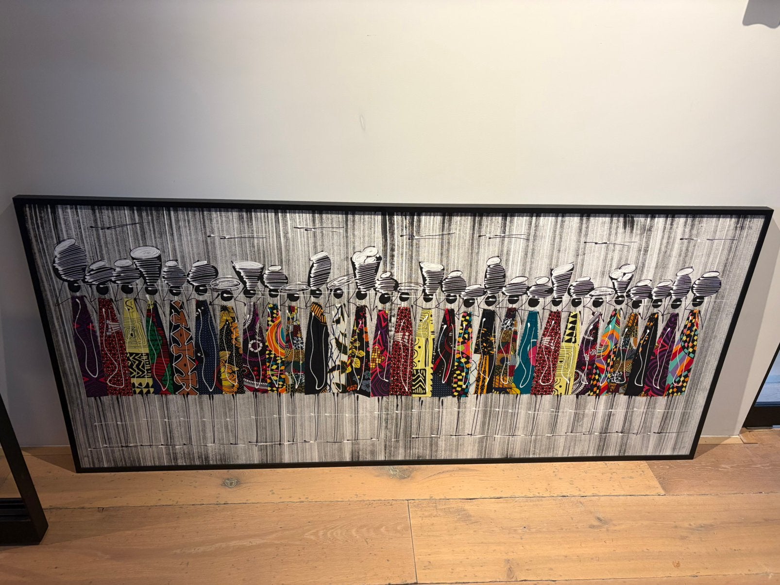 Groot mixed-media kunstwerk 182x80 cm Kaapverdië echte stof, Antiek en Kunst, Ophalen