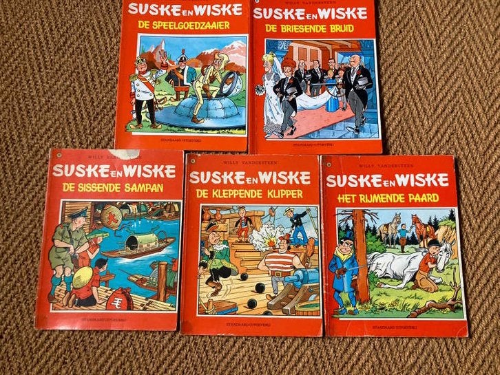 Suske en Wiske - 5 stripboeken (nrs. 91, 92, 94, 95, 96), Meerdere stripboeken, Ophalen of Verzenden, Gelezen