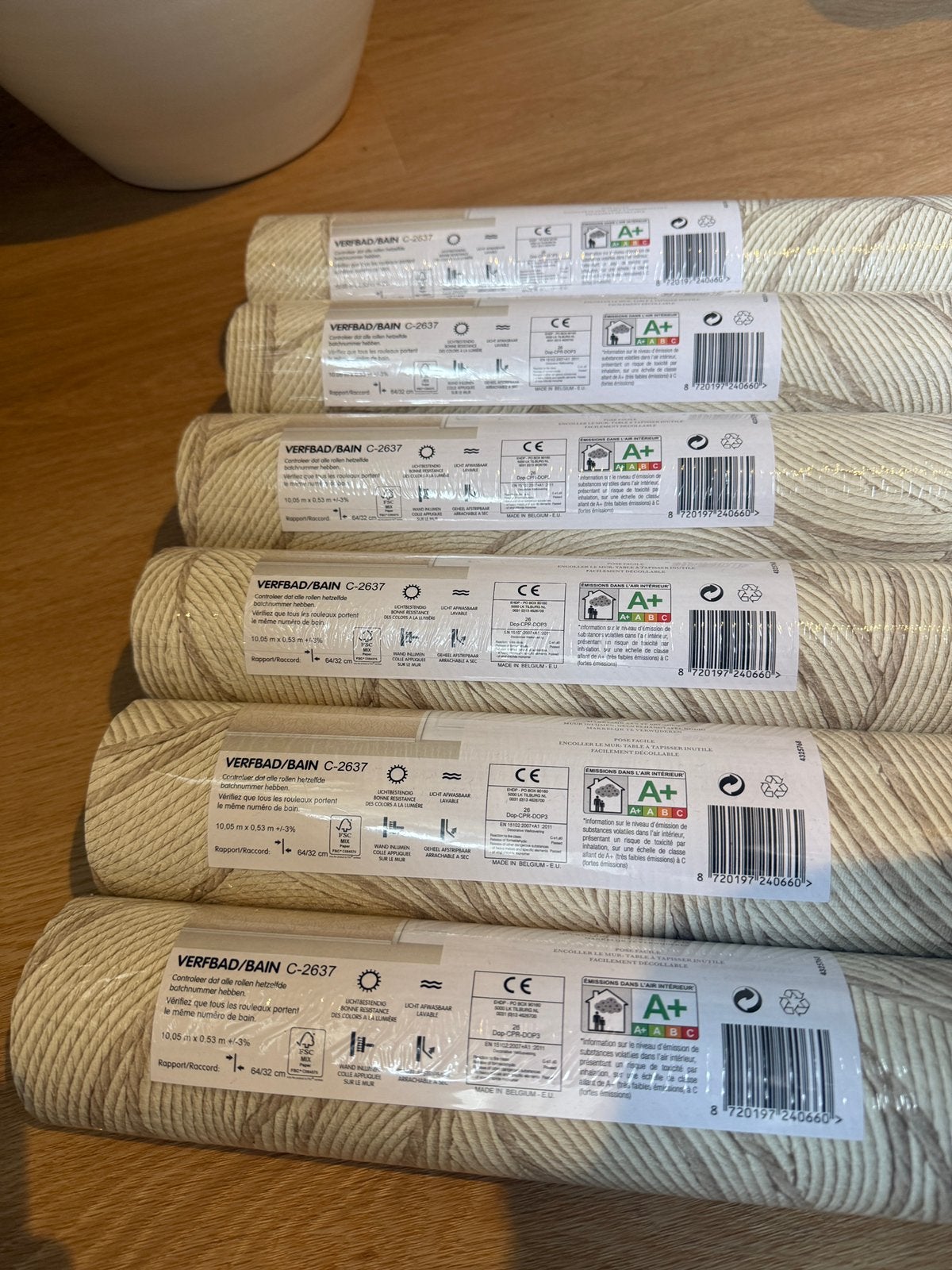 6x Kwantum River behang beige/off-white (Arte Manila dupe), Overige merken, Beige, Geometrisch, Modern