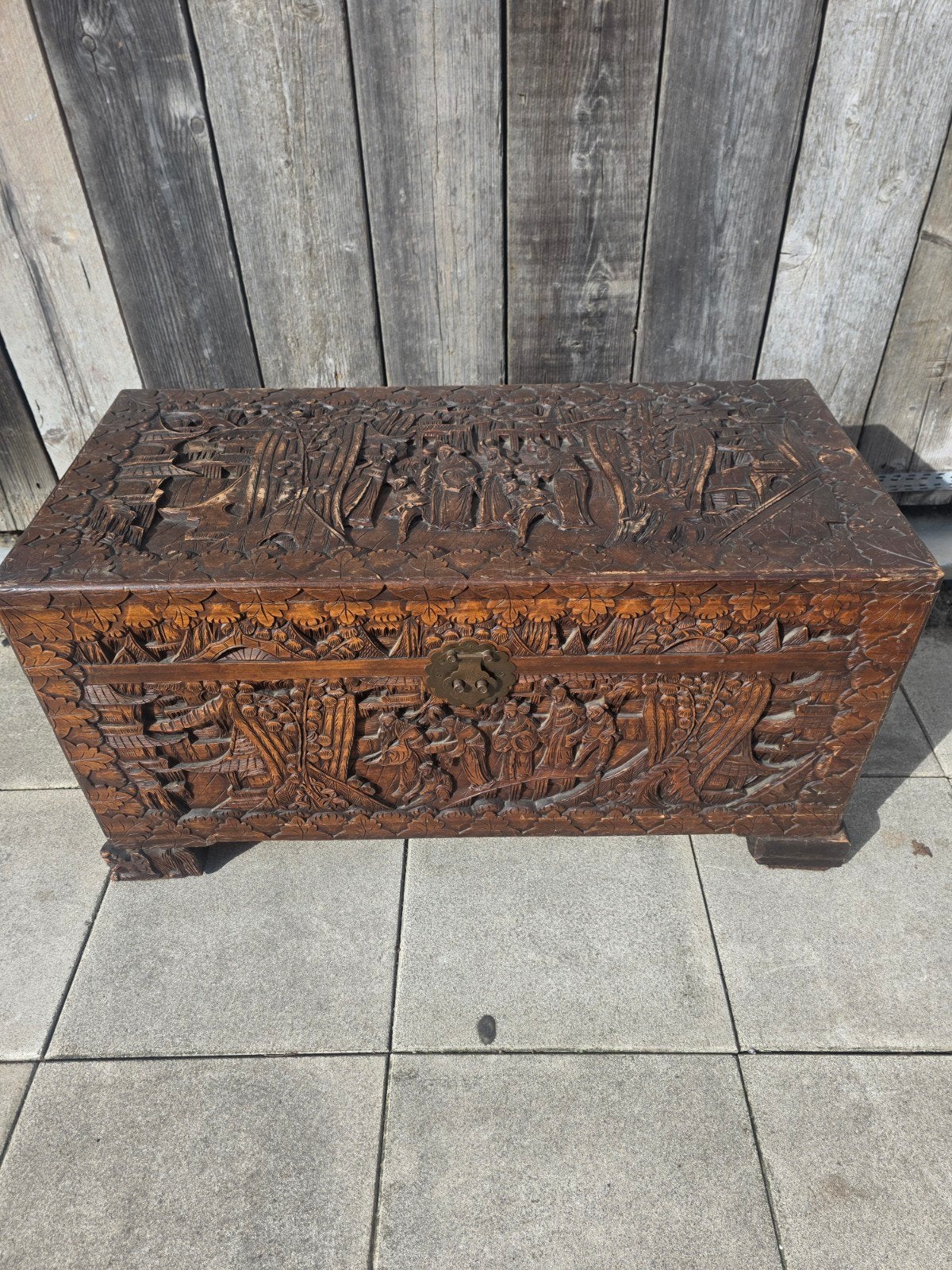 Antieke Chinese Camphor Houten Kist - Handgesneden, Ophalen of Verzenden