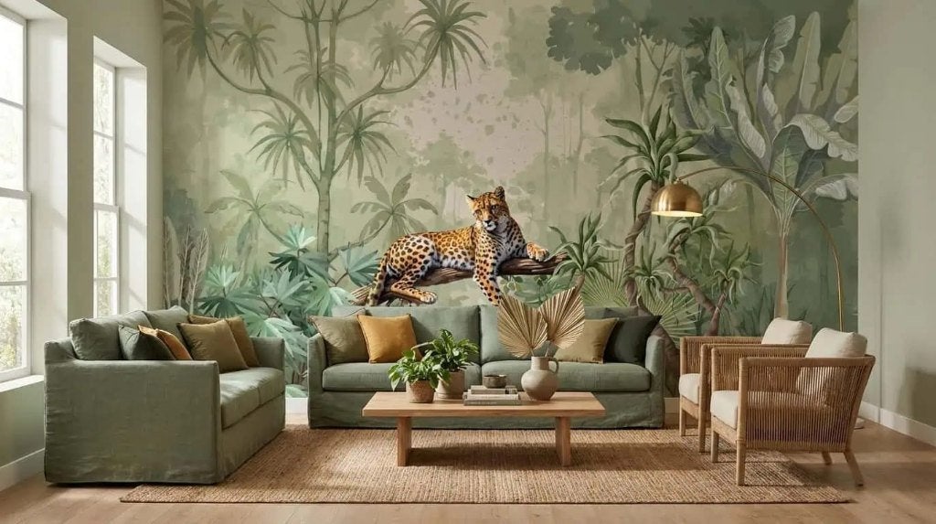 Jungle behang – luipaard tussen tropisch groen op maat