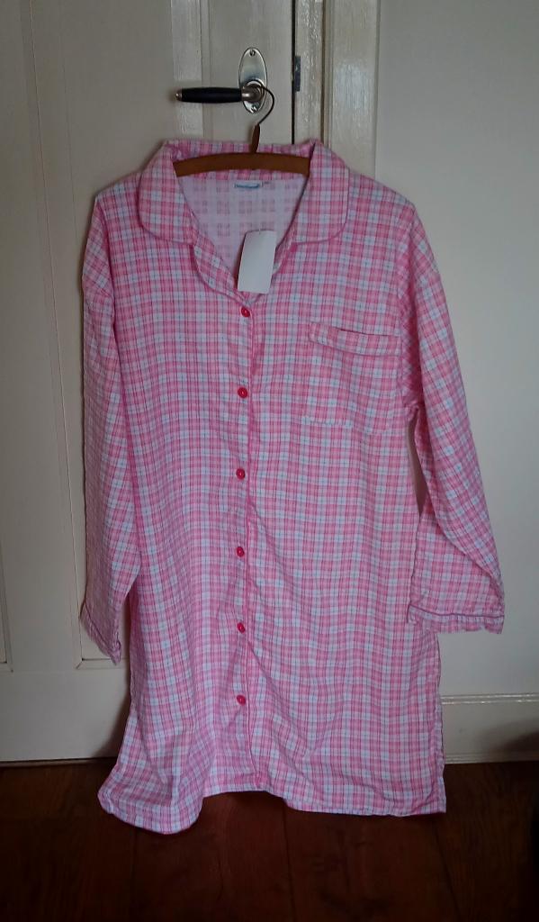Katoenen nachthemd - geruit roze blauw - nieuw, Ophalen of Verzenden, Nieuw, Maat 46/48 (XL) of groter