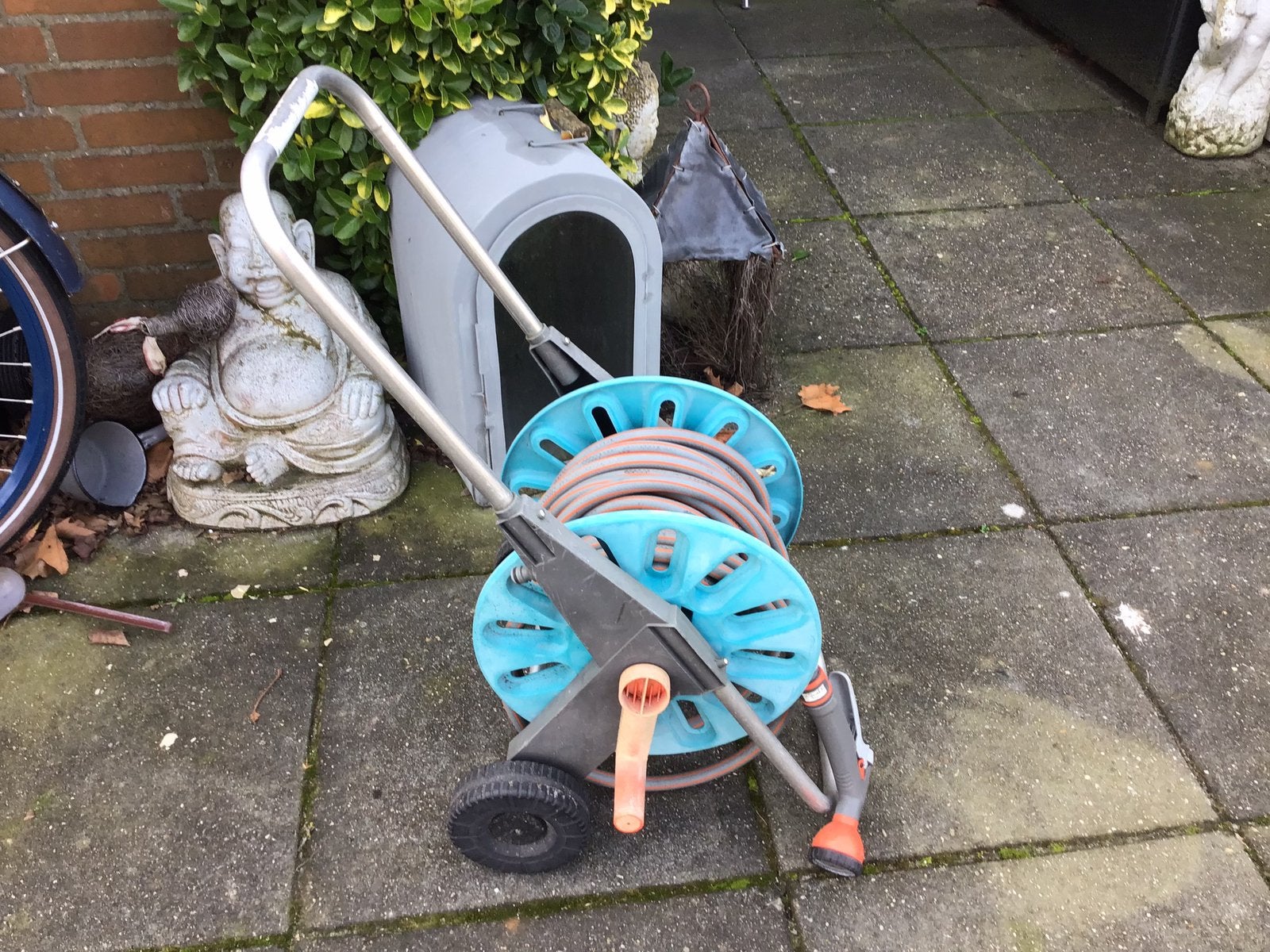 GARDENA VERRIJDBARE TUINHASPEL MET TUINSLANG EN SPROEIKOP., Ophalen of Verzenden, Gebruikt, Tuinslanghaspel