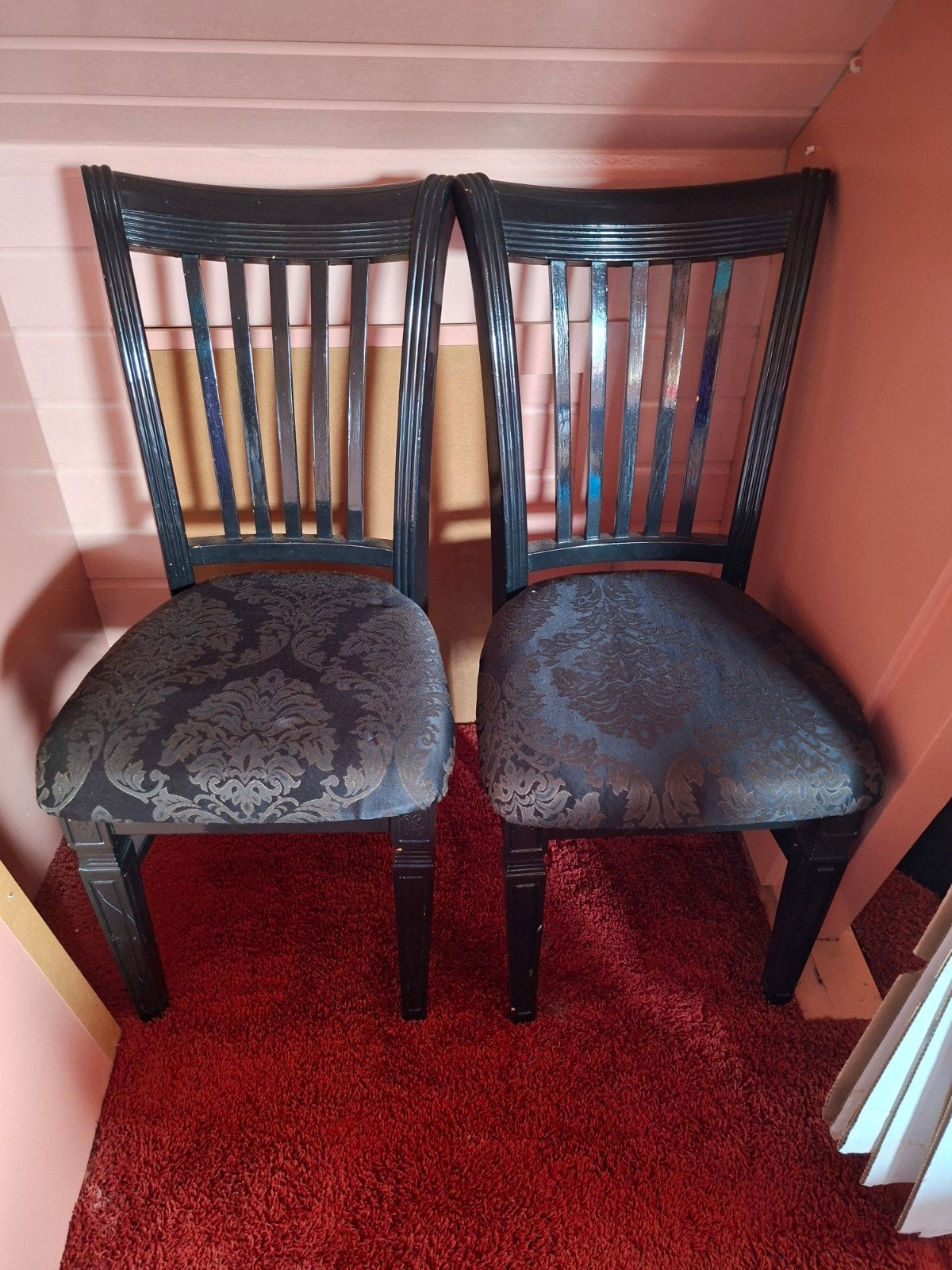 Set van 4 klassieke eetkamerstoelen met gestoffeerde zitting, Ophalen, Gebruikt, Vier, Stof