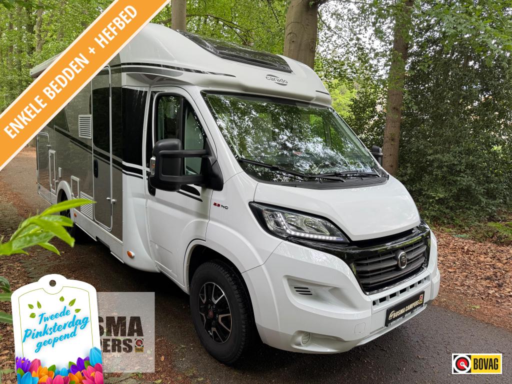 Carado Emotion T 338 Enkele Bedden Hefbed 24000 km 2020, Caravans en Kamperen, Campers, Ringverwarming, Fiat, Airbags, Bedrijf