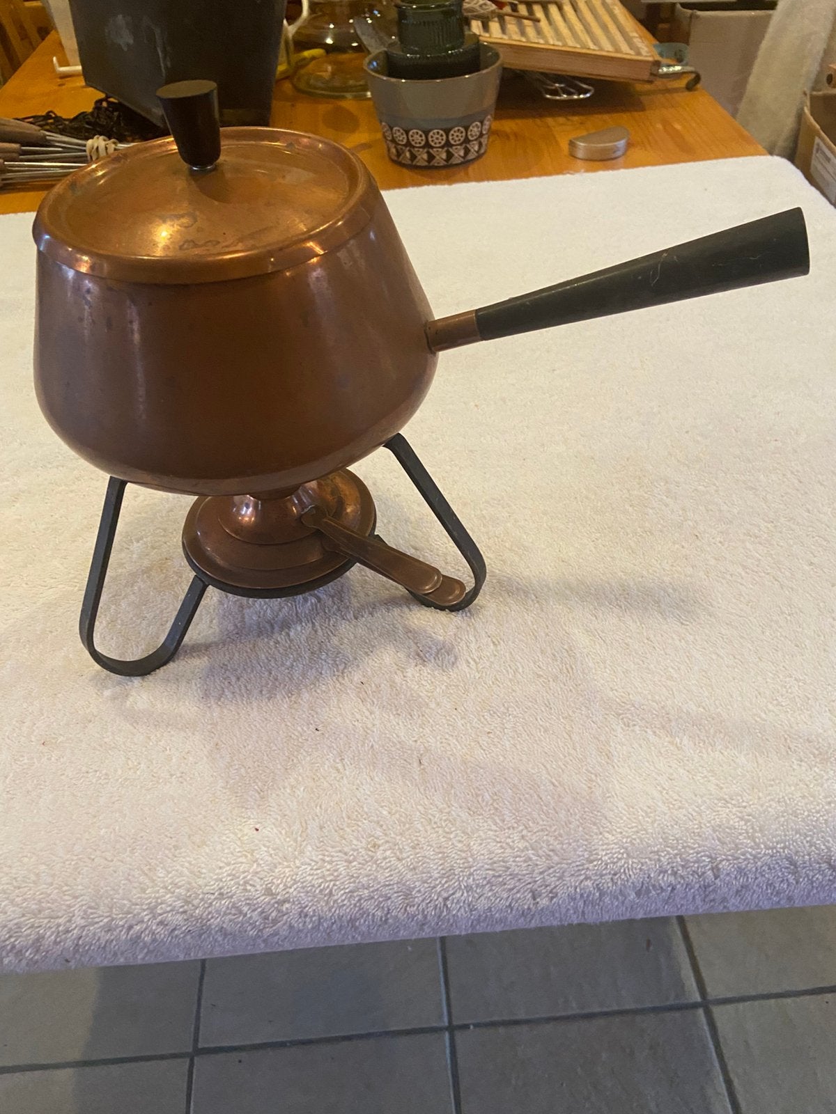 Fondueset koper op spiritus, Witgoed en Apparatuur, Fonduesets, Ophalen of Verzenden, Gebruikt, Brander, Fondueset
