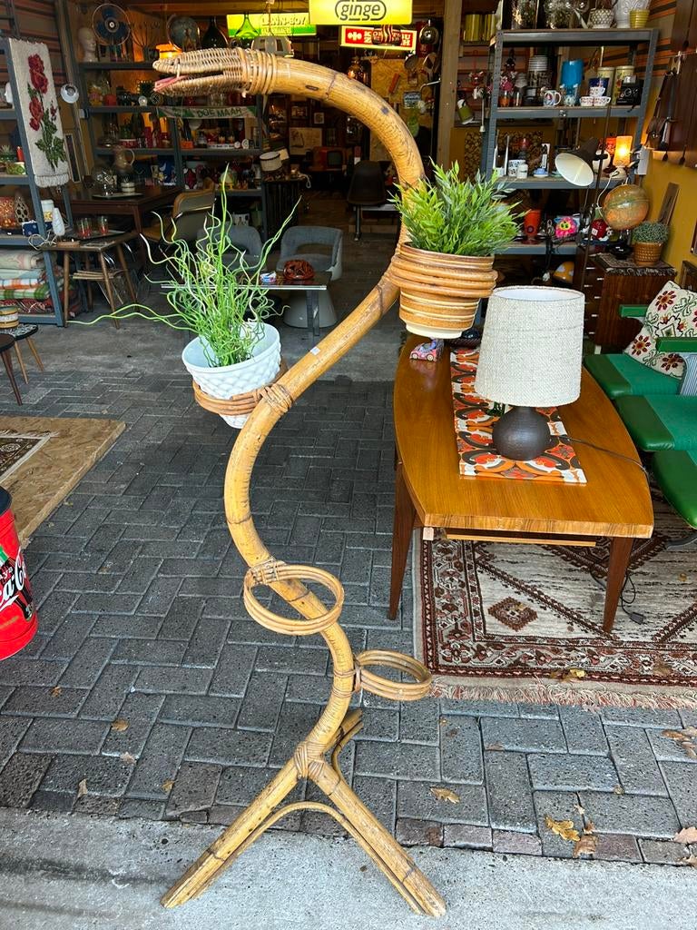 Vintage jaren 70 grote rotan slangen planten standaard, Verzamelen, Retro, Ophalen, Huis en Inrichting