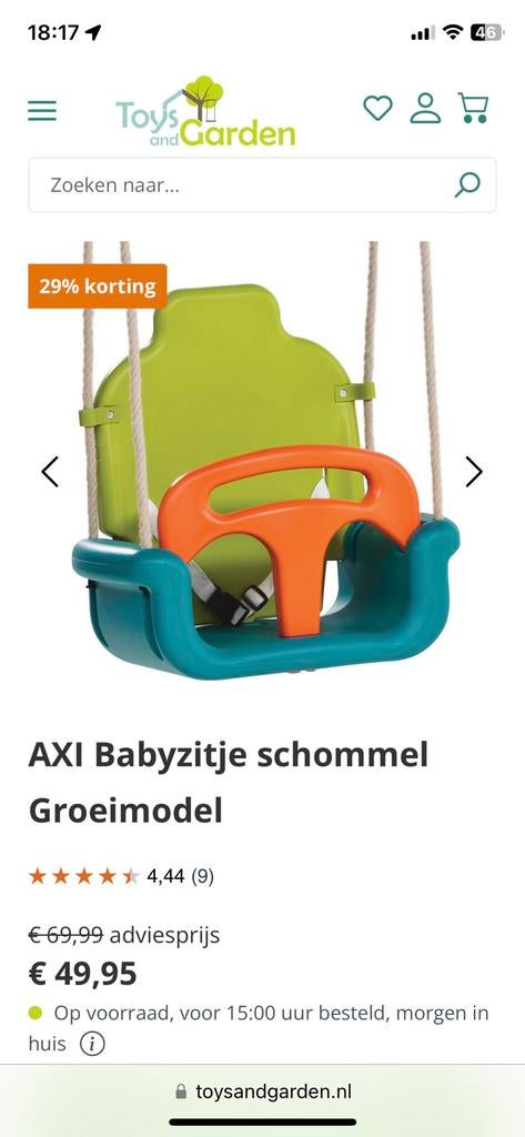 Babyzitje meegroei schommel, Ophalen, Zo goed als nieuw, Schommel