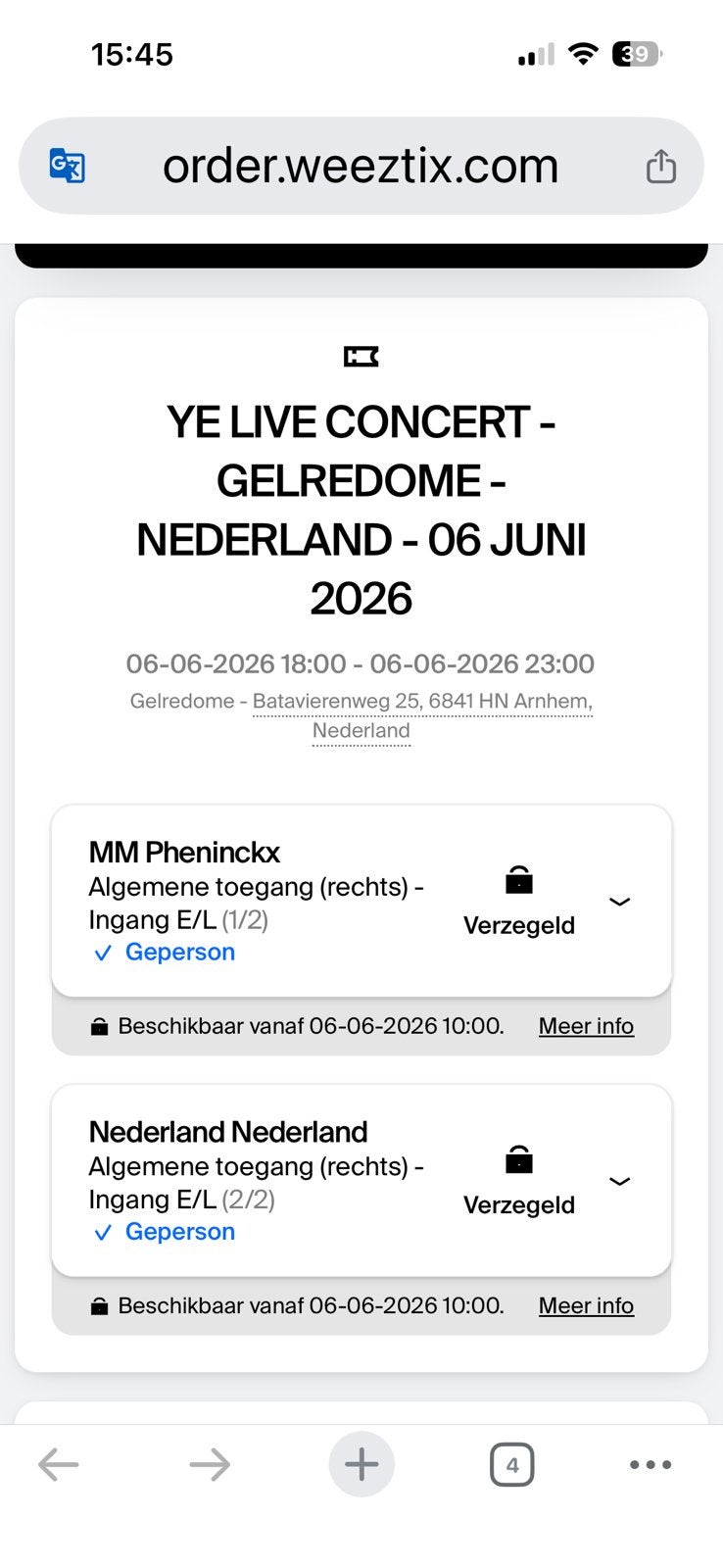 2 kaartjes kanye west, Tickets en Kaartjes, Twee personen, Juni