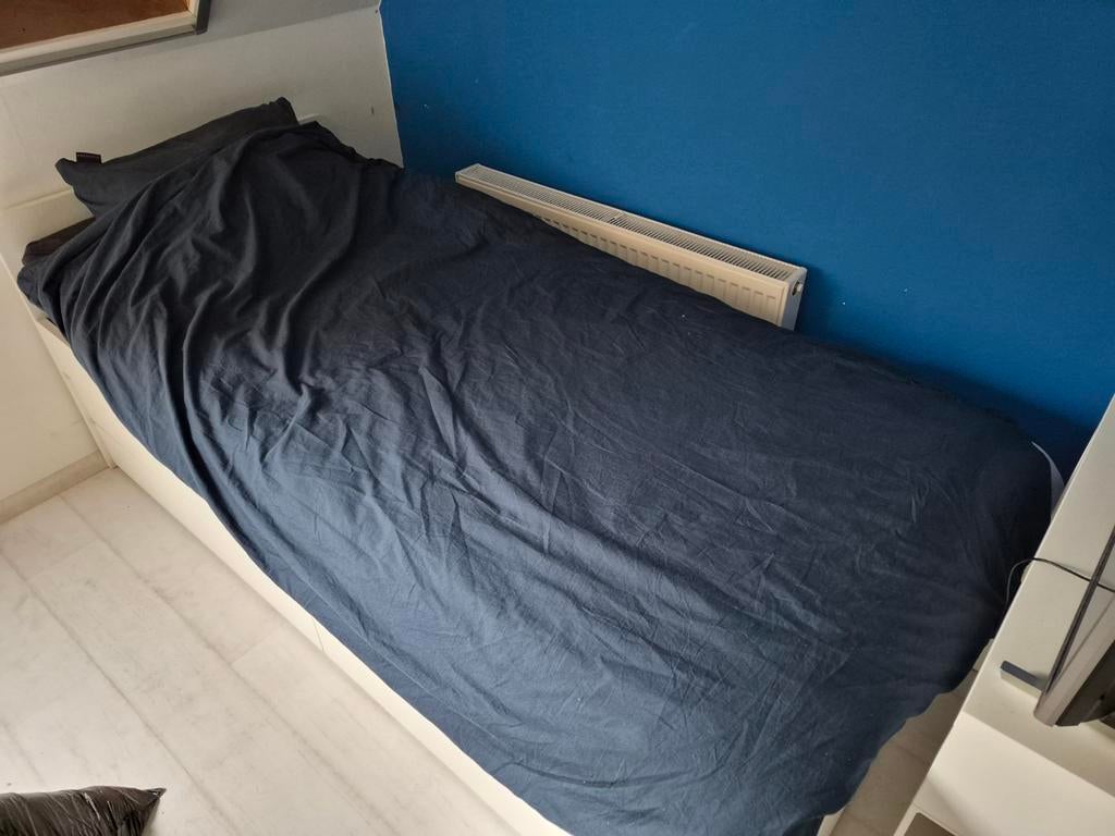IKEA SLÄKT Bedframe met onderbed en opberger, wit, 90x200, Huis en Inrichting, Gebruikt, 90 cm, Eenpersoons, Wit