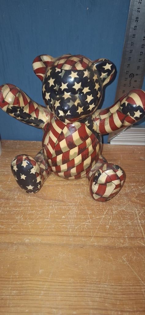 Spaarpot beer Amerikaanse vlag (3526), ., Ophalen of Verzenden, Zo goed als nieuw, .