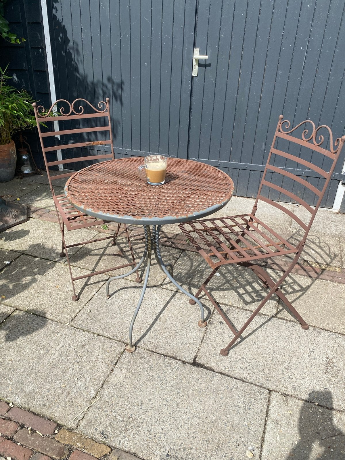 Geweldige Bistroset, franse stoeltjes+ tafel zwaar metaal), Overige materialen, Gebruikt, Eettafel, Tuinset