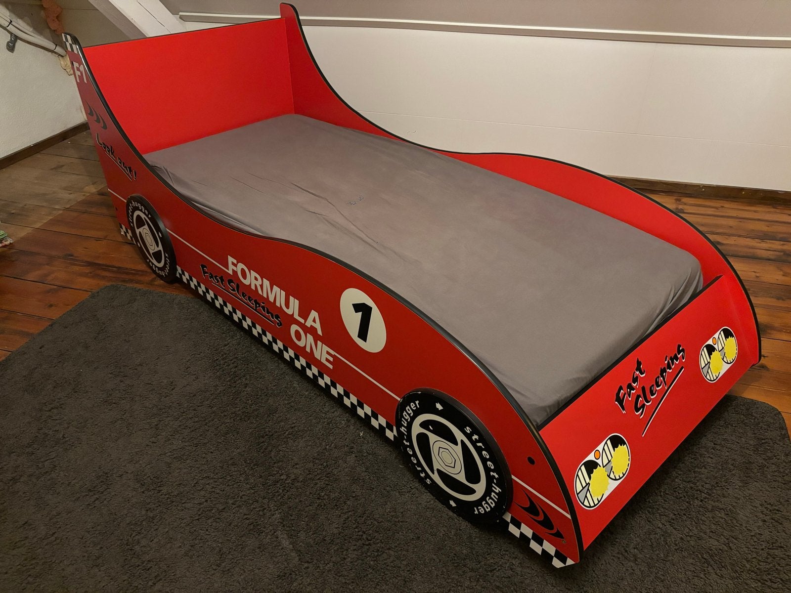 Formule 1 Kinderbed Rood Raceauto Bed incl. z.g.a.n. matras., Ophalen, Gebruikt, 90 cm, Eenpersoons