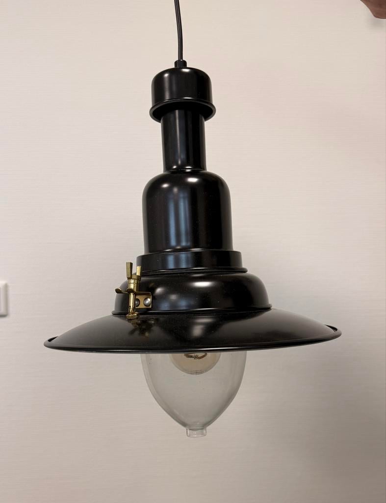 Robuuste Zwarte Industriële Hanglamp - Vintage Fabriekslook, Ophalen, Zo goed als nieuw, Metaal