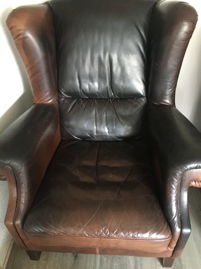 Leren fauteuil bruin, Huis en Inrichting, Fauteuils, Ophalen, Minder dan 50 cm, Gebruikt, Minder dan 75 cm
