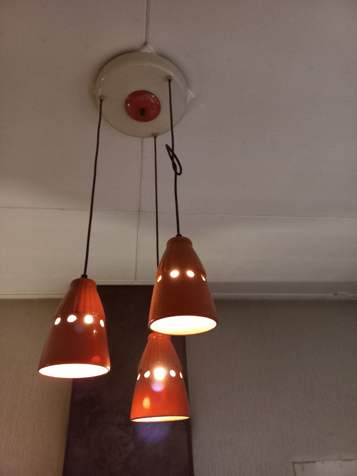 Retro Vintage Hanglamp Oranje Keramiek Jaren 60/70, Ophalen of Verzenden