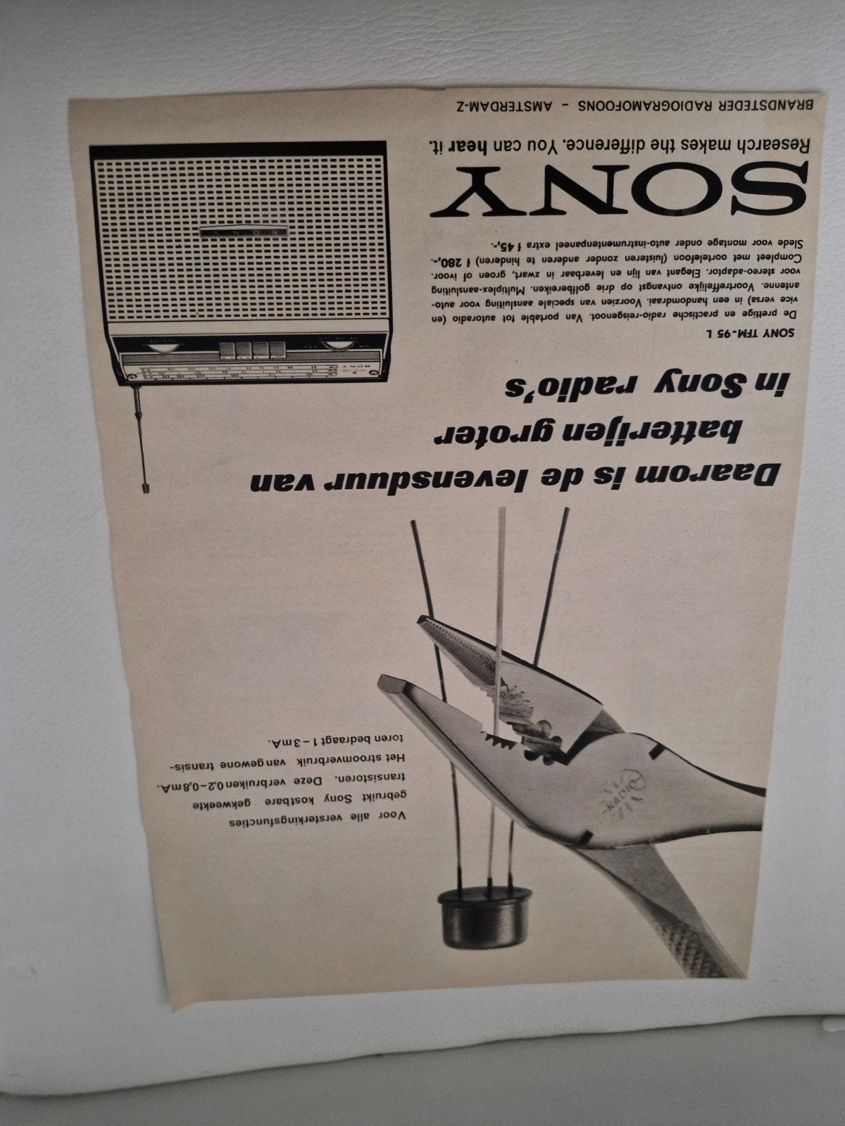 Vintage Sony TFM-95 L Radio Advertentie (32x24 cm), Ophalen of Verzenden