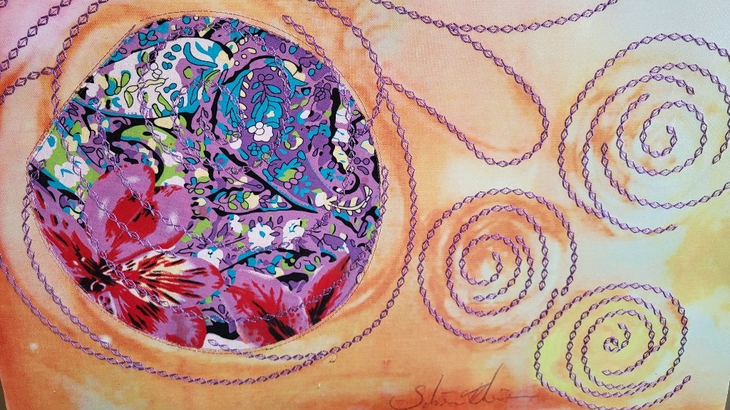 Collage Schilderij met naaiwerk ~ 60x60cm, Ophalen, Textiel, Met textuur, Collage