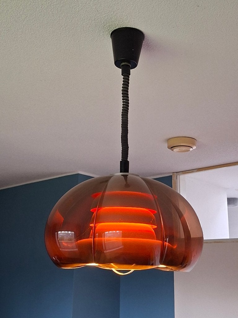 Herda bloem / pompoen plafondlamp, Kunststof, Verstelbaar, Jaren 70, 45 cm