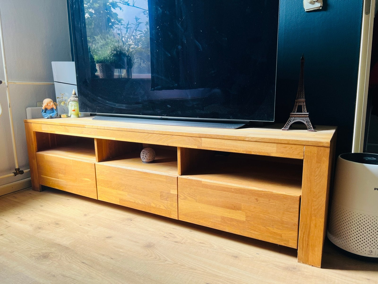 Houten Tv-meubel met drie lades, Ophalen, Gebruikt, 150 tot 200 cm, Eikenhout