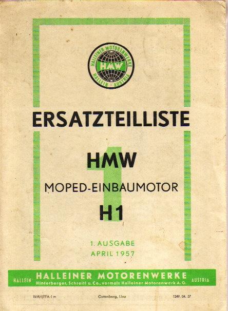 HMW Einbaumotor Ersatzteilliste H1 (5892z) bromfiets, Ophalen of Verzenden, Zo goed als nieuw