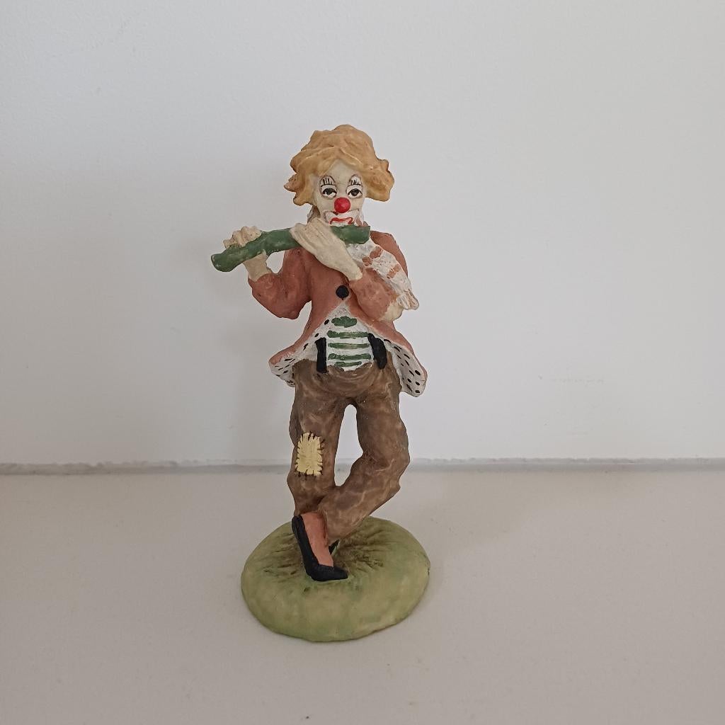 Beeldje clown met dwarsfluit, Ophalen of Verzenden, Gebruikt, Mens
