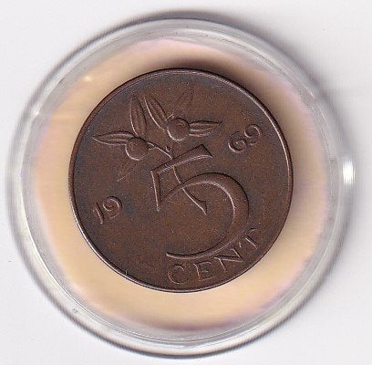 5 Cent 1969 Vis  Zeer Goed met diverse Muntkleuren, Postzegels en Munten, Verzenden, Koningin Juliana, 5 cent, Losse munt