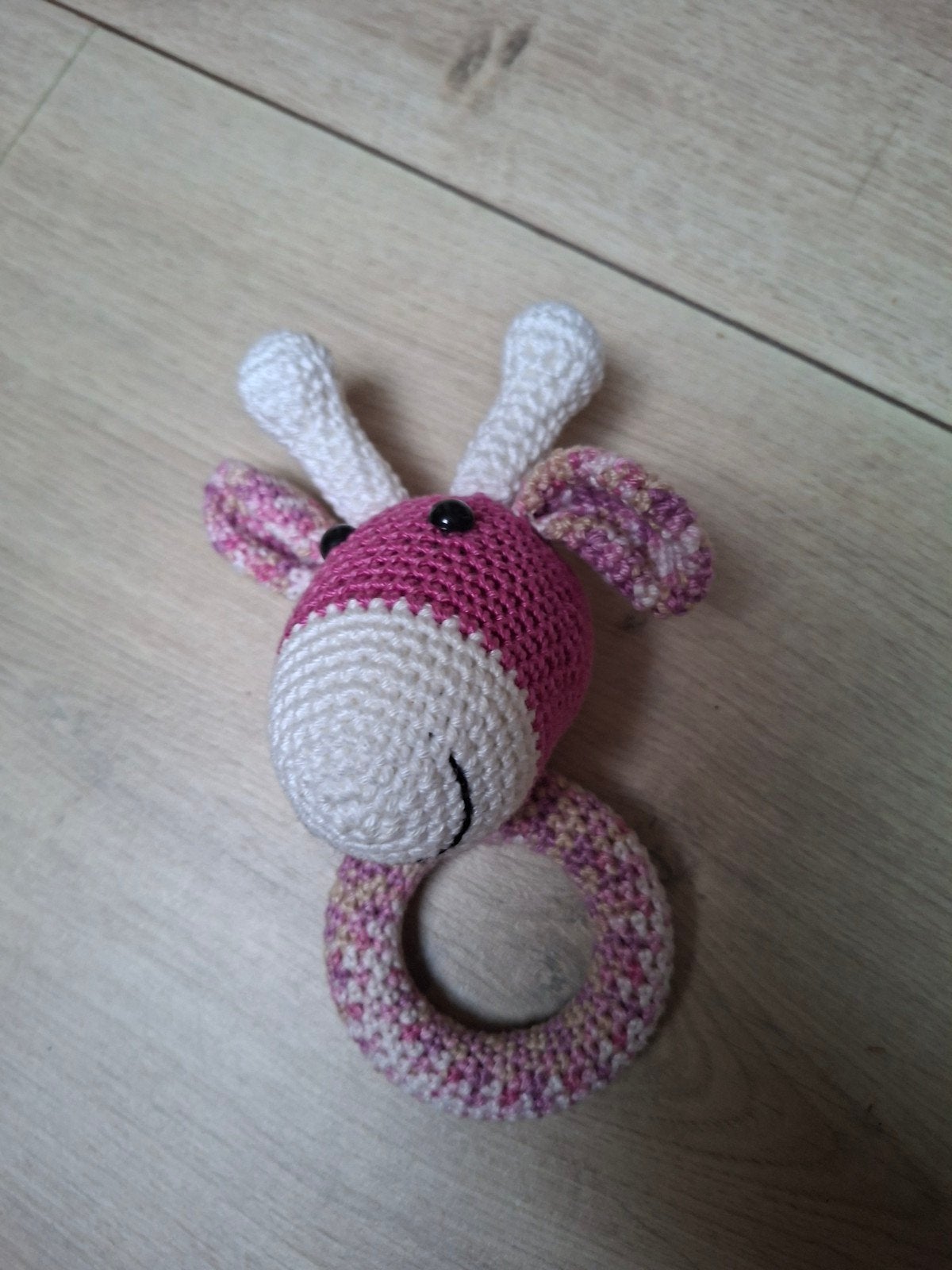 Gehaakte Giraffe Rammelaar - Roze/Wit, Ophalen, Zo goed als nieuw, Rammelaar