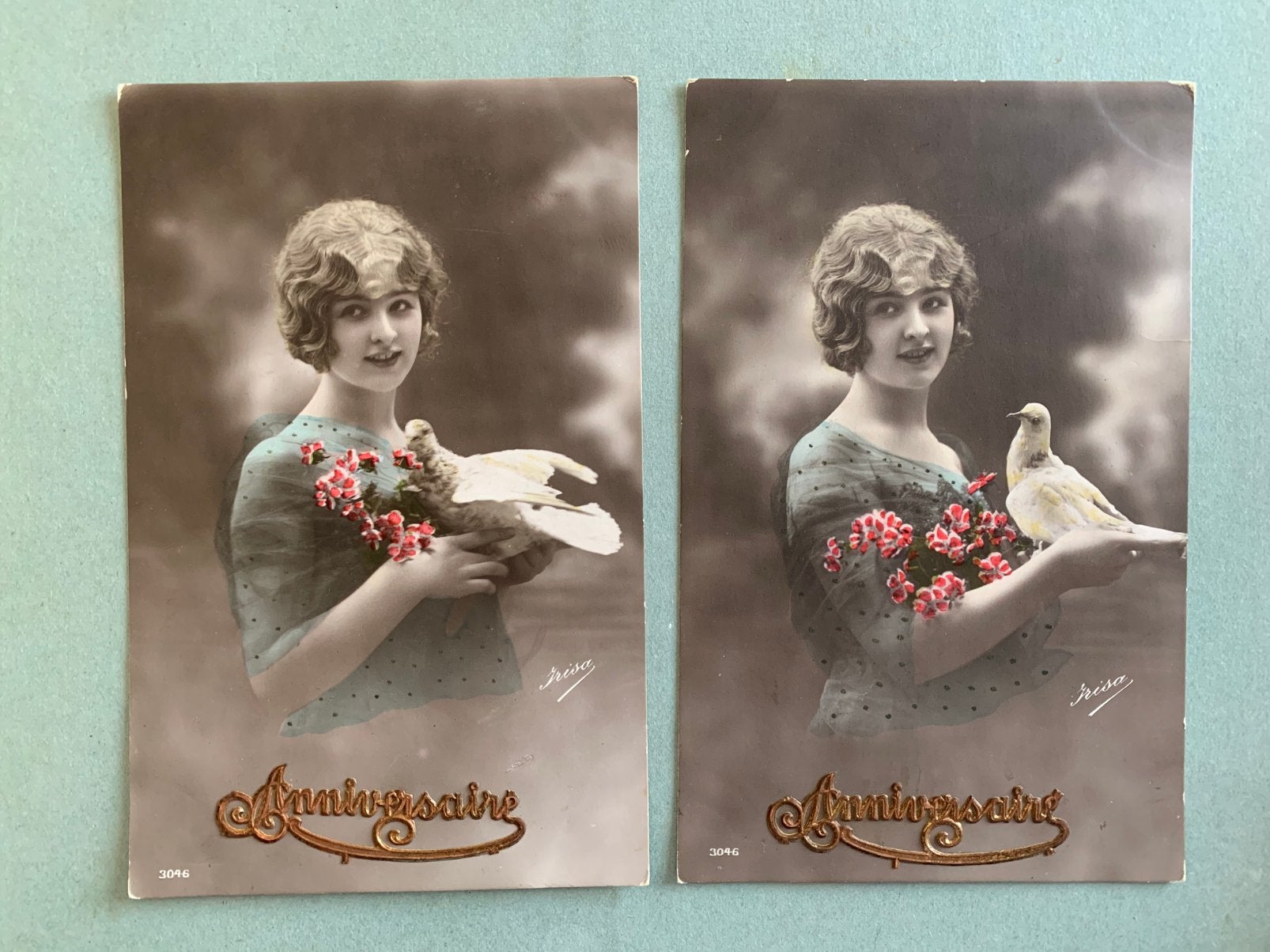 Anniversaire - dame met duif, Ophalen of Verzenden, Voor 1920, Gelopen, Overige thema's