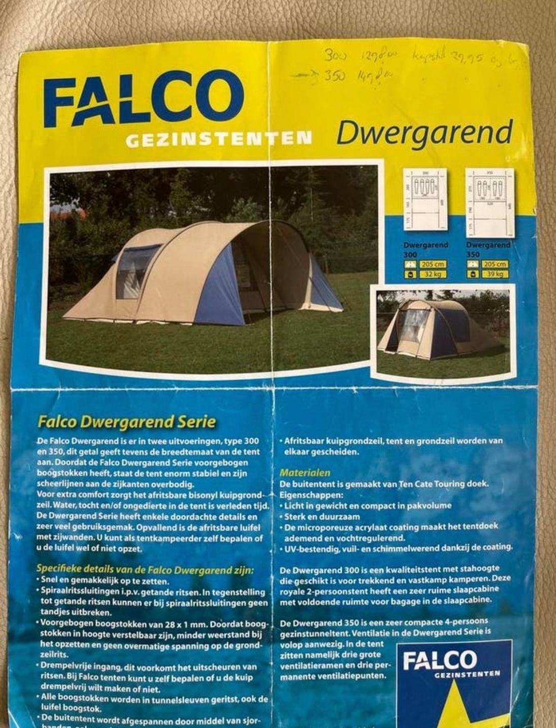 Falco Dwergarend 350 Gezinstent - Stevig en Ademend, Ophalen of Verzenden, Gebruikt, Tot en met 4